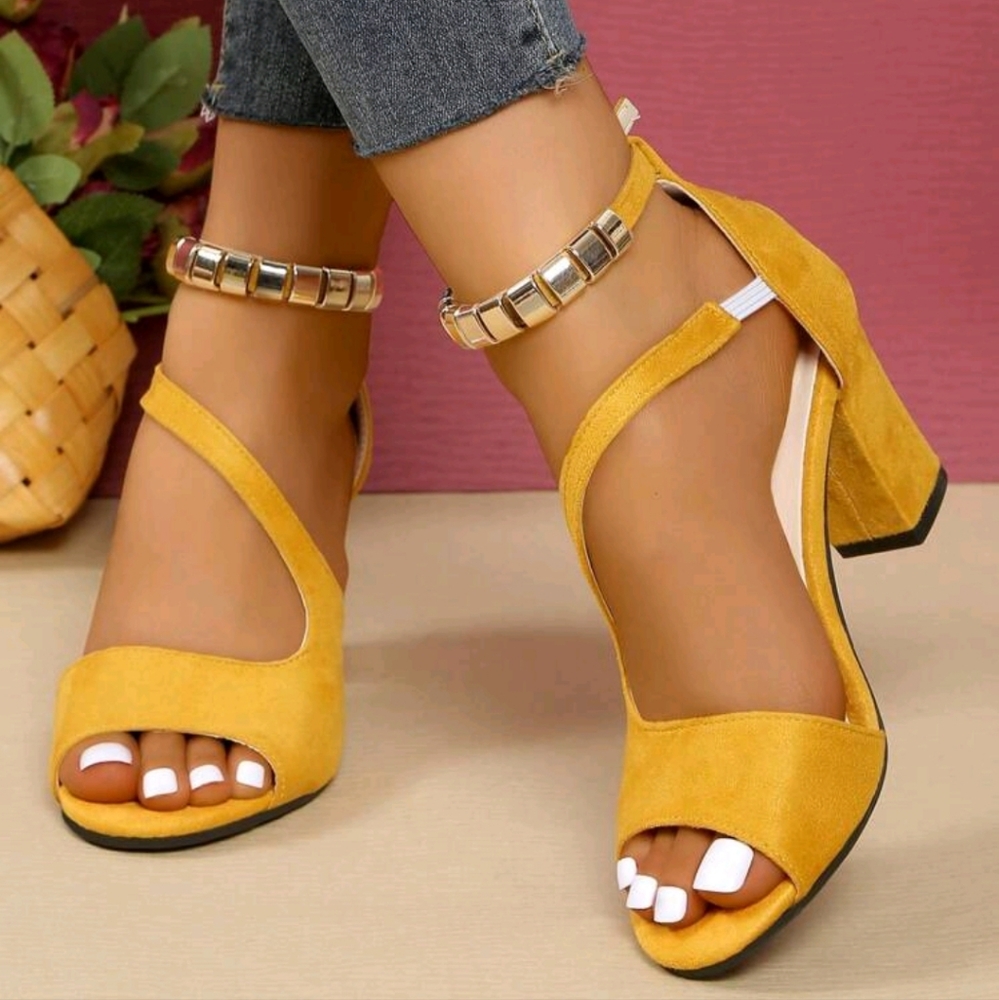 Women High Heel Sandals, New Open Toe Thick Heel Elegant Casual High Heel Shoes - Picture 1 of 5